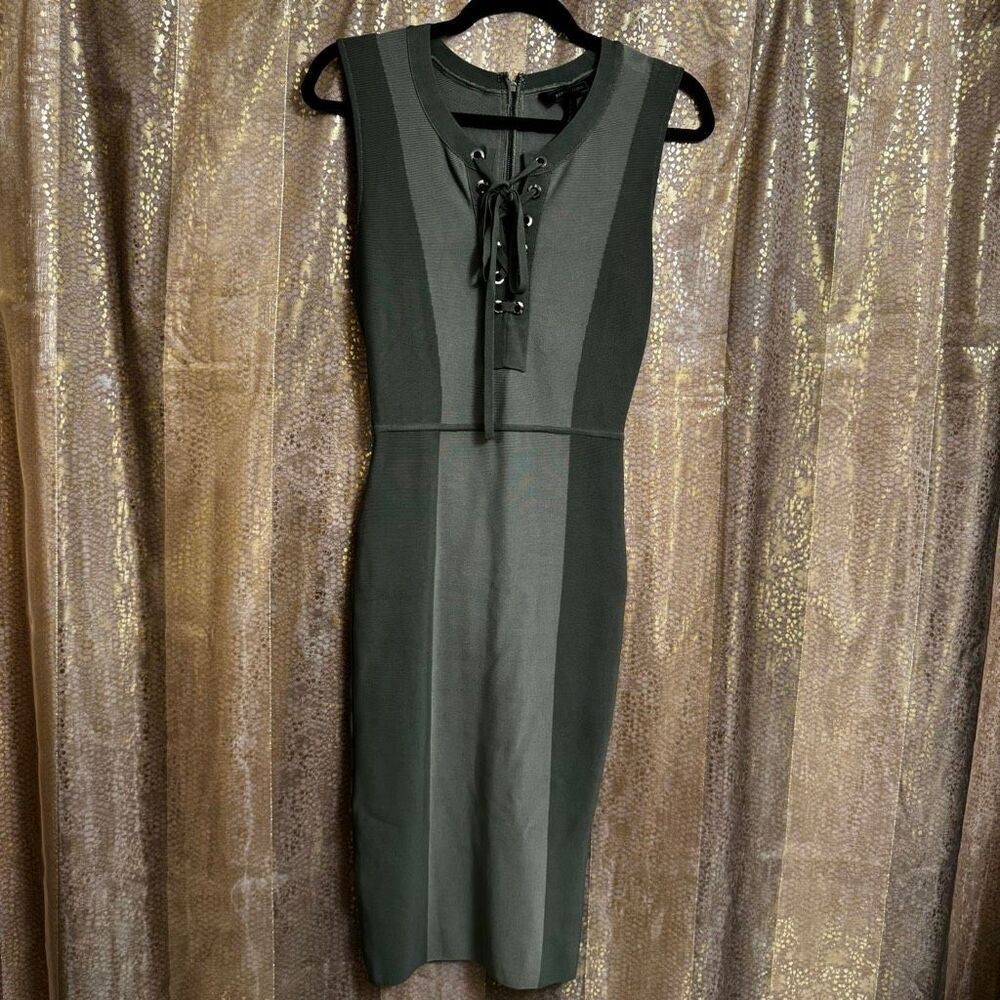 BCBGMAXAZRIA Sage Green Bodycon Bandage Style Lace Up Mini Dress Small